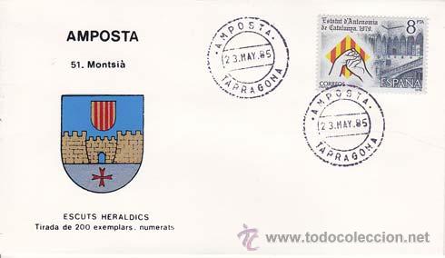 Sellos: AMPOSTA (Tarragona) - 51 MONTSI&Aacute; - ESCUTS HER&Aacute;LDICS (Escudos Her&aacute;ldicos). Penya Filat&eacute;lica Vilanova