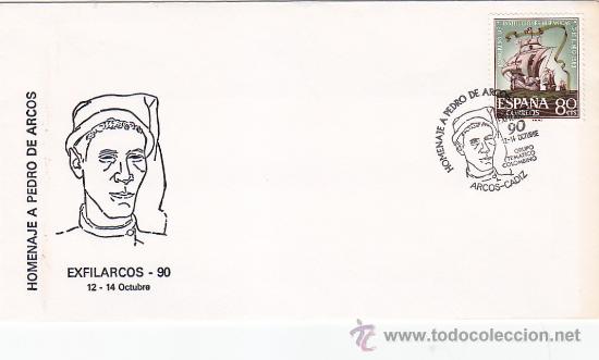 Sellos: PEDRO DE ARCOS HOMENAJE GRUPO TEMATICO COLOMBINO, ARCOS (CADIZ) 1990 MATASELLOS RARO SOBRE ILUSTRADO