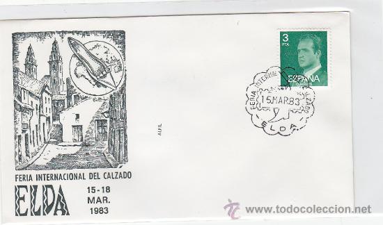 Sellos: FERIA INTERNACIONAL DEL CALZADO, ELDA (ALICANTE) 15 MARZO 1983. RARO MATASELLOS EN SOBRE DE ALFIL
