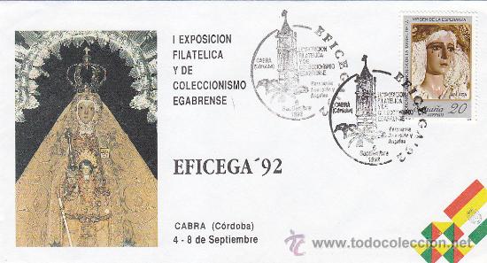 Sellos: PARROQUIA ASUNCION Y ANGELES EFICEGA, CABRA (CORDOBA) 1992. RARO MATASELLOS SOBRE ILUSTRADO RELIGION