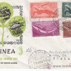 Sellos: GUINEA ESPAÑOLA FAUNA MARINA DIA DEL SELLO COLONIAL 1954 (EDIFIL 338/41) EN SPD CIRCULADO DP. RARO.