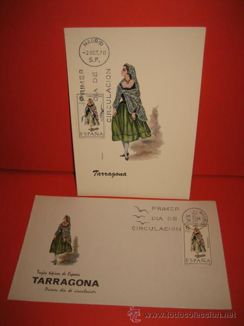 Briefmarken: TRAJES TIPICOS DE ESPA&Ntilde;A TARRAGONA PRIMER DIA DE CIRCULACION SOBRE Y TARJETA POSTAL 1968