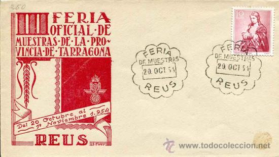 Sellos: Sobre commemorativo III feria oficial de muestras de la provincia de Tarragona - Reus - a&ntilde;o 1954