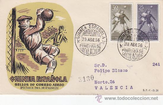 Francobolli: FUTBOL GUINEA ESPA&Ntilde;OLA SERIE BASICA 1955-56 (EDIFIL 350/51) EN SPD CIRCULADO DEL SERVICIO FILATELICO
