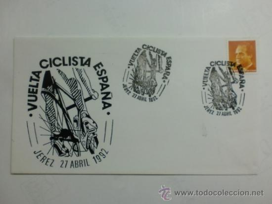 Sellos: SOBRE CON MATASELLOS DE JEREZ 1992. VUELTA CICLISTA ESPA&Ntilde;A. - Foto 1