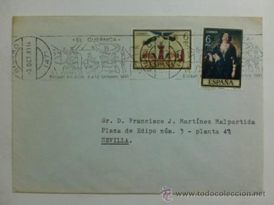 Sellos: SOBRE CON MATASELLOS DE BILBAO 1981. EL GUERNICA. - Foto 1