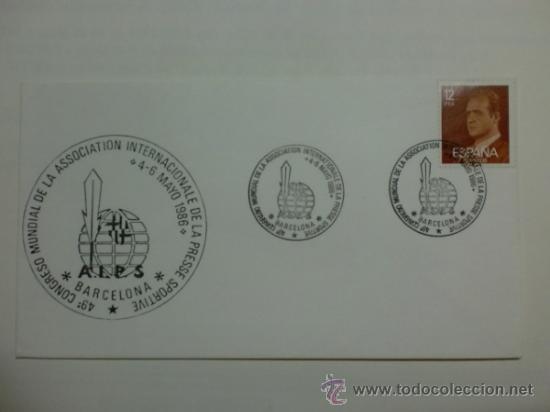 Timbres: SOBRE CON MATASELLOS DEBARCELONA 1986. CONGRESO MUNDIAL  ASOSIACION INTERNACIONAL PRESSE SPORTIVE