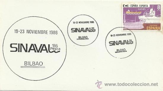 Sellos: SOBRE CON MATASELLOS DE BILBAO 1986. SINAVAL PESCA - Foto 1
