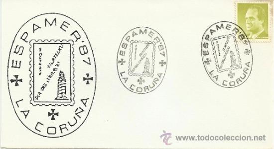 Sellos: SOBRE CON MATASELLOS DE LA CORU&Ntilde;A 1987. ESPAMER. DIA DE COMERCIO - Foto 1