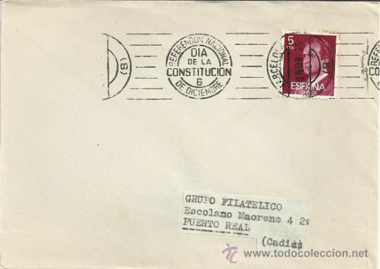 Sellos: SOBRE CON MATASELLOS DE BARCELONA 1978. DIA DE LA CONSTITUCION - Foto 1