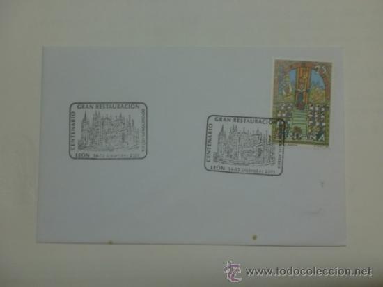 Sellos: SOBRE CON MATASELLOS DE LEON 2001. CENTENARIO GRAN RESTAURACION. EXP FIL - Foto 1