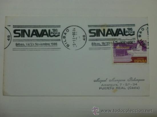 Sellos: SOBRE CON MATASELLOS DE BILBAO 1986. SINAVAL PESCA - Foto 1