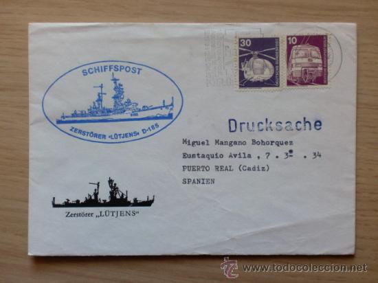 Sellos: SOBRE CON MATASELLOS DE DRUCHSACHE 1980. SCHIFFPOST ZERSTORER LUTJENS, D-185.