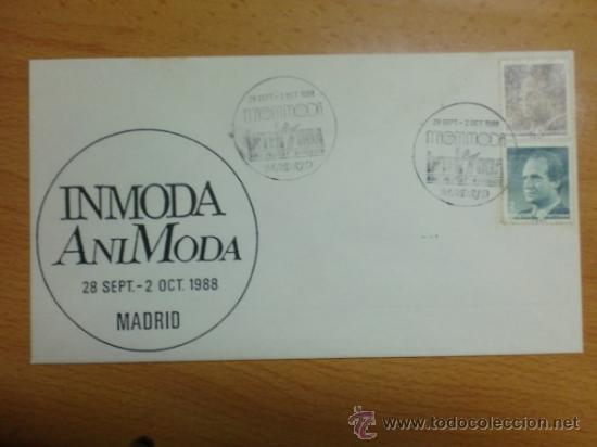 Sellos: SOBRE CON MATASELLOS DE MADRID 1988. IMAGENMODA E INTERMODA. INMODA, ANIMODA. - Foto 1