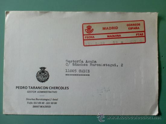 Sellos: SOBRE CON MATASELLOS DE MADRID 1988. - Foto 1