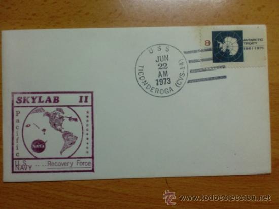 Briefmarken: SOBRE CON MATASELLOS DE U. S. A. U.S. TICONDEROGA (CVS-14) 1973. SKYLAB II.