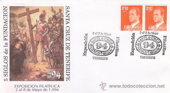 Sellos: CINCO SIGLOS FUNDACION DE SANTA CRUZ DE TENERIFE (CANARIAS) 1994. MATASELLOS EN RARO SOBRE ILUSTRADO