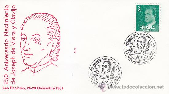 Sellos: BOTANICA VIERA Y CLAVIJO 250 ANIVERSARIO, LOS REALEJOS (CANARIAS) 1981 MATASELLOS EN SOBRE ALFIL RWR
