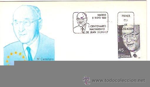 Sellos: SPD AFC A 721 1&ordm; CENTENARIO DE JEAN MONNET SOBRE PRIMER DIA 1988 - Foto 1