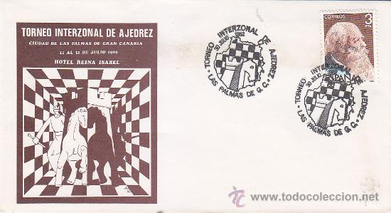 Sellos: AJEDREZ TORNEO INTERZONAL CIUDAD DE LAS PALMAS (CANARIAS) 1982. MATASELLOS EN RARO SOBRE ILUSTRADO