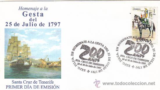 Sellos: 200 A&Ntilde;OS GESTA 25 JULIO 1797, SANTA CRUZ DE TENERIFE (CANARIAS) 1997 MATASELLOS EN RARO SOBRE BARCOS
