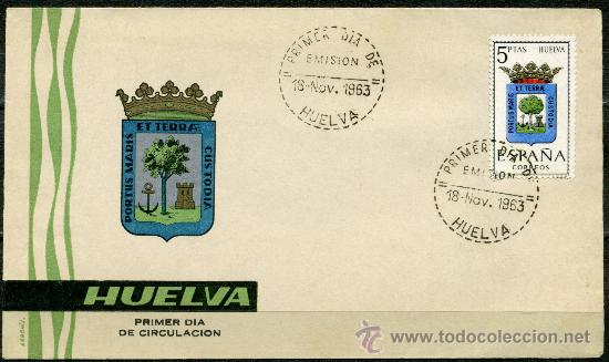 Sellos: Sobre Primer Dia - Escudo HUELVA - Foto 1