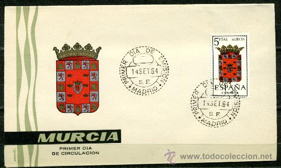 Sellos: Sobre Primer Dia - Escudo MURCIA - Foto 1
