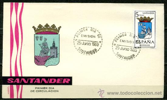 Sellos: Sobre Primer Dia - Escudo SANTANDER - Foto 1