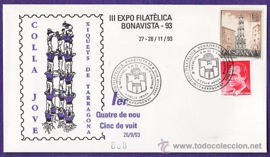 Stamps: bonavista - tgna 1993 sobre primer dia III exp. filatelica - 4/9 y 5/8 - colla jove - tema casteller