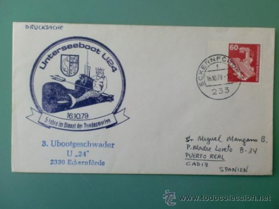 Sellos: SOBRE CON MATASELLOS ECKERNFCROF. 1979. UNTERSEEBOOT U24. - Foto 1