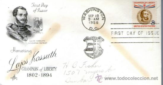 Briefmarken: sobre de primer dia - honorimg lajos kossuth champion of liberty 1802 - 1894