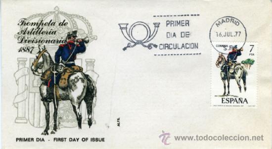 Sellos: SOBRE ENTERO POSTAL. TROMPETA DE ARTILLER&Iacute;A DIVISIONARIA 1987.