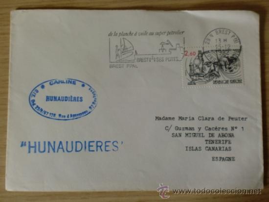 Sellos: SOBRE CON MATASELLOS. BREST PPAL. 1983.  CARLINE. HUNAUDIERES.