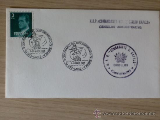 Sellos: SOBRE CON MATASELLOS.CADIZ. 1984. V CENTENARIO DEL DESCUBRIMIENTO DE AMERICA. N.P.R. COMTE H. CAPELO