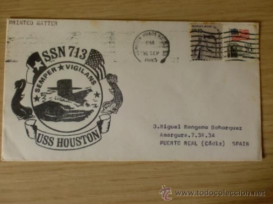Sellos: SOBRE CON MATASELLOS. HAMPTON ROADS, VA. 1983. USS HOUSTON SSN-713.