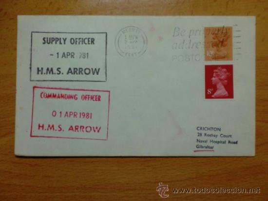 Briefmarken: SOBRE CON MATASELLOS. MEDWAY KENT. 1981. SUPPLY OFFICER H.M.S. ARROW. COMMANDING OFFICER.