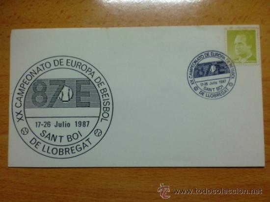 Francobolli: SOBRE CON MATASELLOS. SAN BOI DE LLOBREGAT. 1987. XX CAMPEONATO DE EUROPA DE BEISBOL.