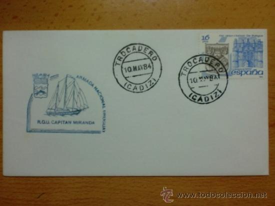 Stamps: SOBRE CON MATASELLOS . TROCADERO CADIZ. 1984. ARMADA NACIONAL URUGUAY. R.Q.U. CAPITAN MIRANDA.