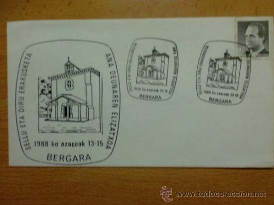 Sellos: SOBRE CON MATASELLOS. BERGARA. 1980. SELLU ETA DIRU ERAKUSKETA. ANA DEUNAREN ELIZATXOA.