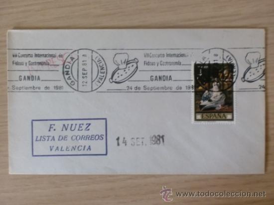 Briefmarken: SOBRE CON MATASELLOS DE GANDIA. 1981. VIII CONCURSO INTERNACIONAL DE FIDEUA Y GASTRONOMIA.