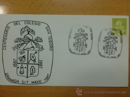 Sellos: SOBRE CON MATASELLOS DE GRANADA. 1987. CENTENARIO COLEGIO SAN ISIDORO. - Foto 1