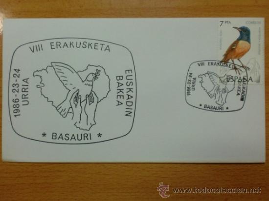 Sellos: SOBRE CON MATASELLOS DE BASAURI. 1986. VIII ERAKUSKETA. - Foto 1