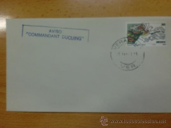 Sellos: SOBRE CON MATASELLOS DE VERACRUZ. AVISO. COMMANDANT DUCUING. - Foto 1