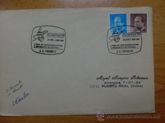 Briefmarken: SOBRE CON MATASELLOS DE VILLA DE S. C. DE TENERIFE. 1989. TELEMATICA&acute;89. I FERIA TELECOMUNICACIONES