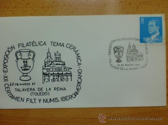Selos: SOBRE CON MATASELLOS DE TALAVERA DE LA REINA. 1987. IIX EXPO. FILAT. TEMA CERAMICA.