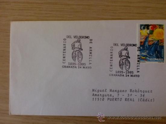 Sellos: SOBRE CON MATASELLOS DE GRANADA. 1995. CENTENARIO DEL VELODROMO DE ARMILLA. - Foto 1