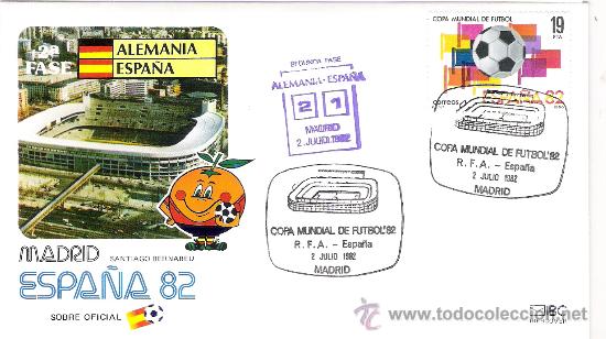 Sellos: SOBRE COPA MUNDIAL FUTBOL ESPA&Ntilde;A 82   *ALEMANIA ESPA&Ntilde;A* CON SELLO Y MATASELLOS OFICIALES