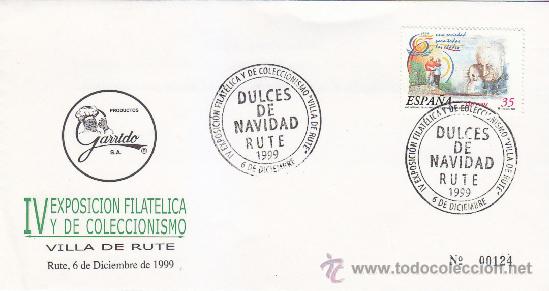 Sellos: DULCES DE NAVIDAD PRODUCTOS GARRIDO S.A., RUTE (CORDOBA) 1999. MATASELLOS EN RARO SOBRE ILUSTRADO