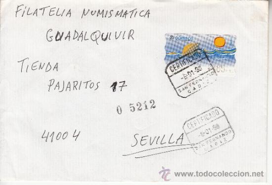 Selos: etiqueta atms s/n&ordm; c.2. 10 san fernando (cadiz) certificado mat&ordm; certificado