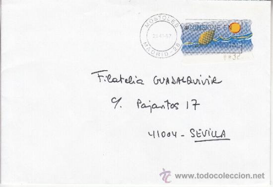 Timbres: etiqueta atms s/n&ordm; c.2. 10 mostoles (madrid) -28- mat&ordm; rodillo
